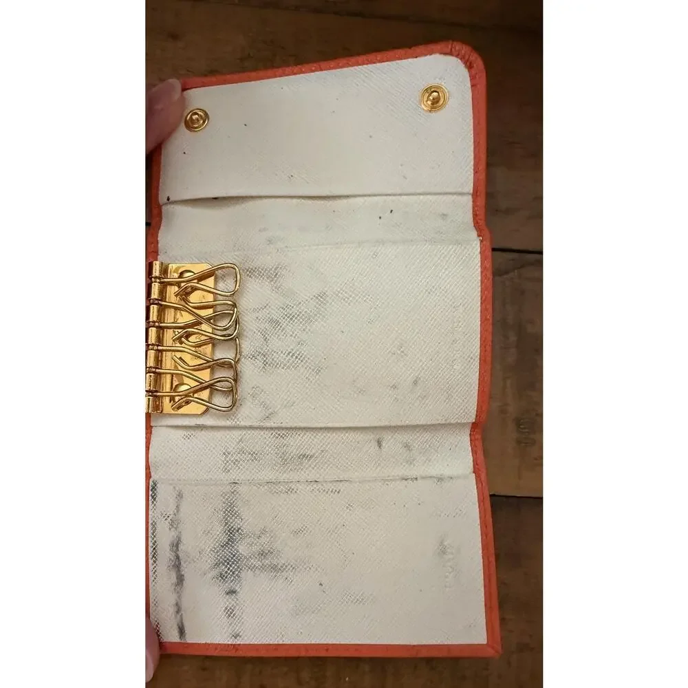 Prada Key Holder Wallet Women's Orange Saffiano Leather Made Italy Gold Hardware - Picture 9 of 13